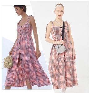 uo positano linen tie shoulder midi dress UO Positano Linen Tie-Shoulder Midi Dress
